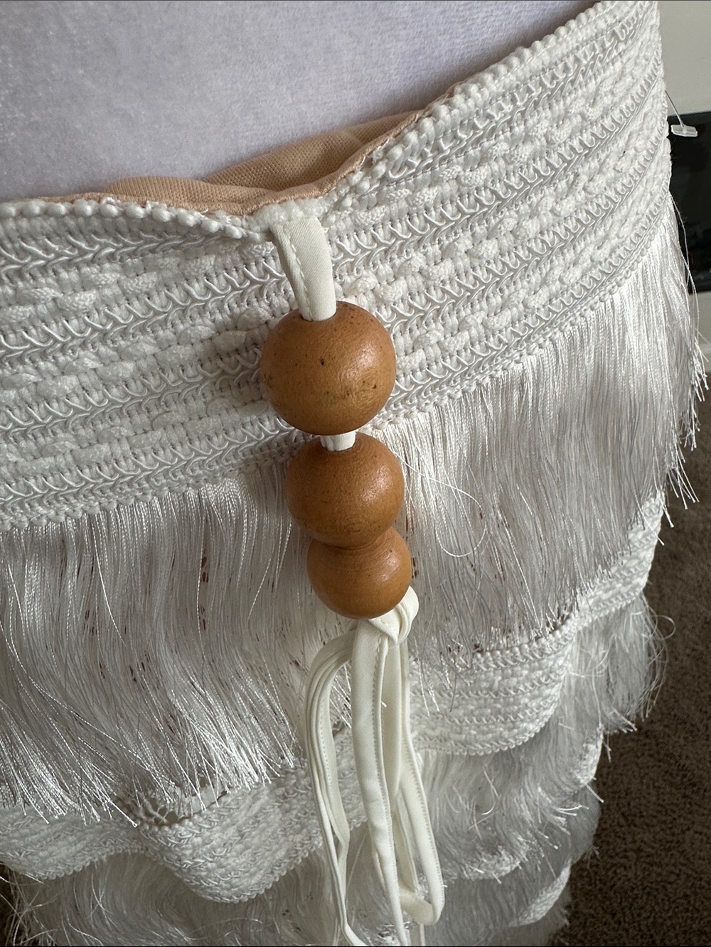Blithe la White Fringe Maxi Skirt with Decorative Waist Tie - Picture 3 of 8